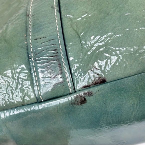 Vintage COACH Blue Glazed Gallery Lunch Tote Patent Leather - Picture 11 of 16